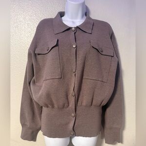 Brown/gray Button-Up Cardigan
